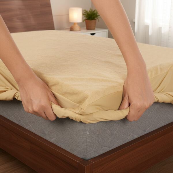 Terry Cloth Mattress Protector | Breathable Hypoallergenic Mattresses Cover | Ultra Soft Waterproof Mattress Protector (72x78in_Beige)